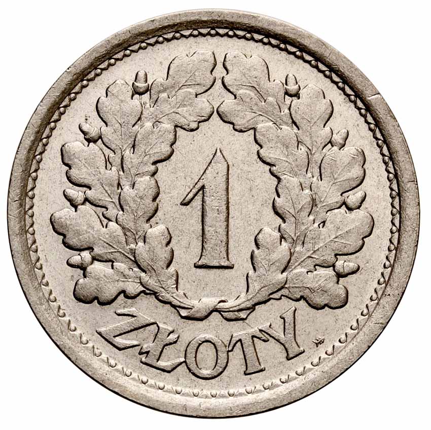 II RP 1 złoty 1928, bez napisu PRÓBA, nikiel z kolekcji Włodzimierza Głuchowskiego